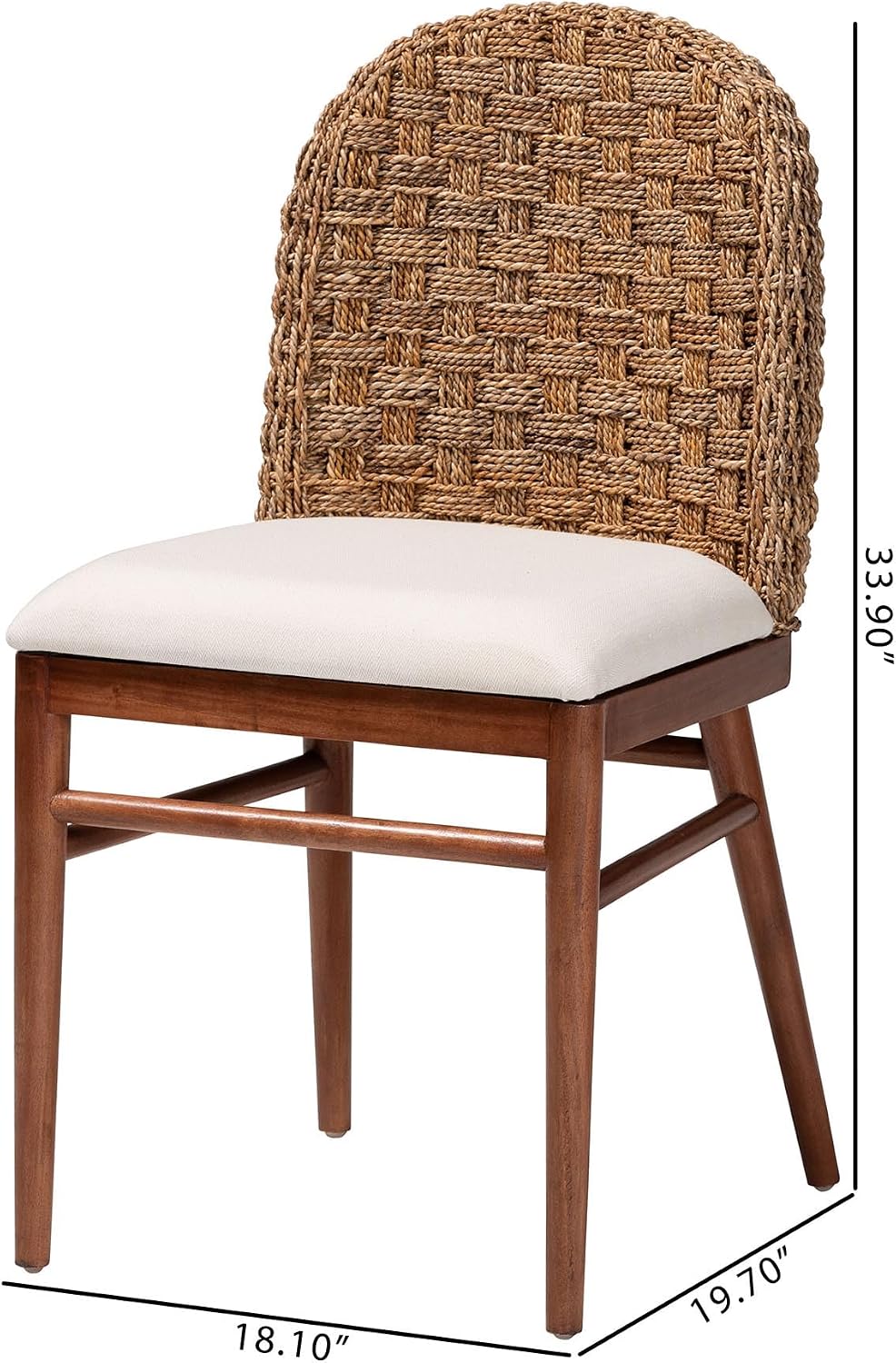 bali & pari Denver Modern Bohemian Walnut Brown Finished Acacia Wood and Seagrass Dining Chair