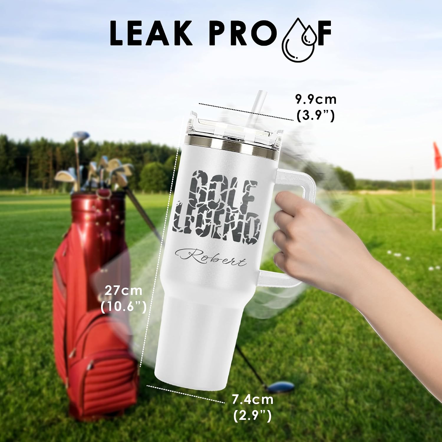 Personalized Golf Gifts For Golf Lover Laser Engraved 40 oz Large Tumbler with Handle, Straw and Lid, Vacuum Insulated Cup, Coffee Mug for Men, Golfer, Dad, Father