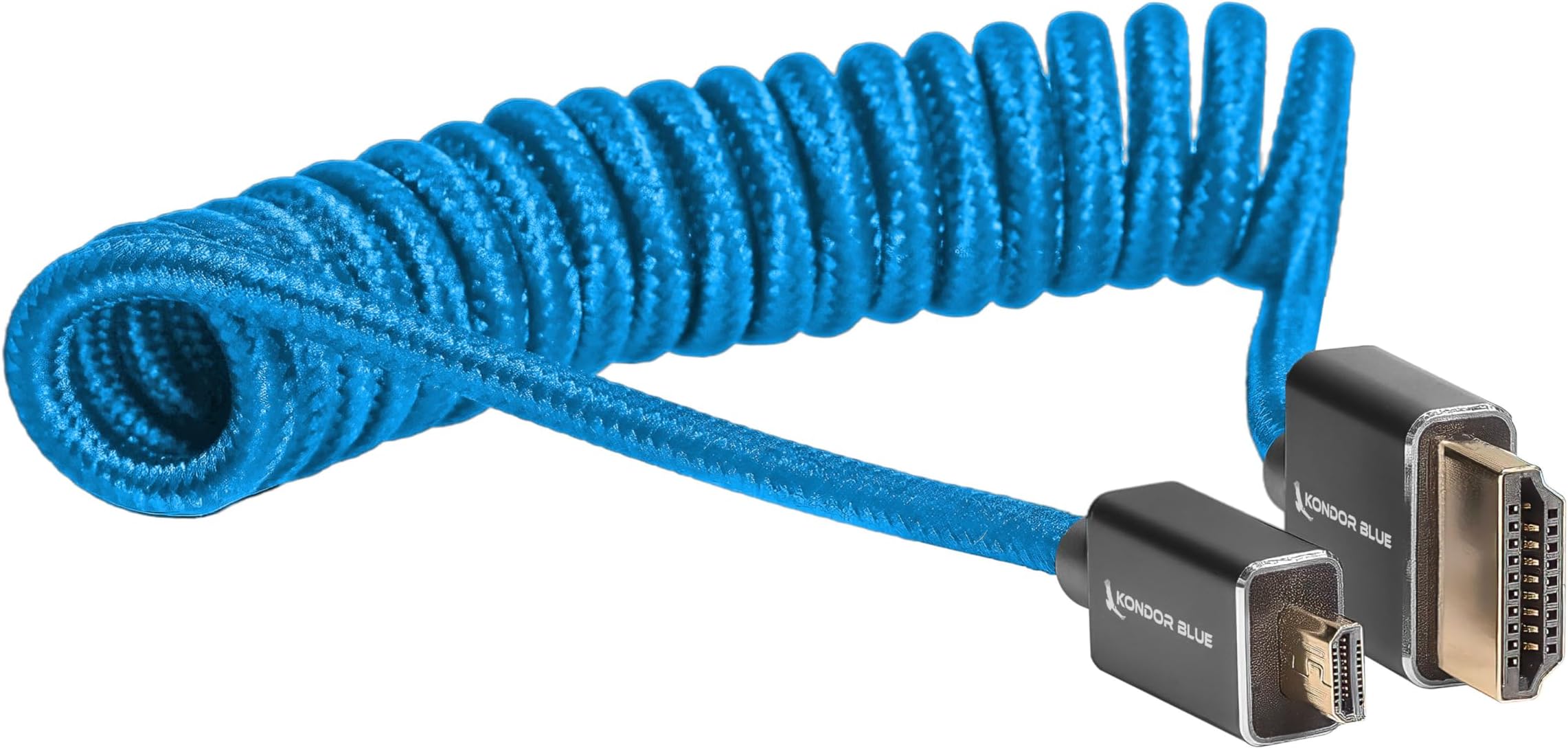 14"-24" Short Micro to Full HDMI High Speed 4K 3D HDR Coiled Braided Cable for On-Camera Monitors | 3840 x 2160-60Hz | 18Gbps Metadata