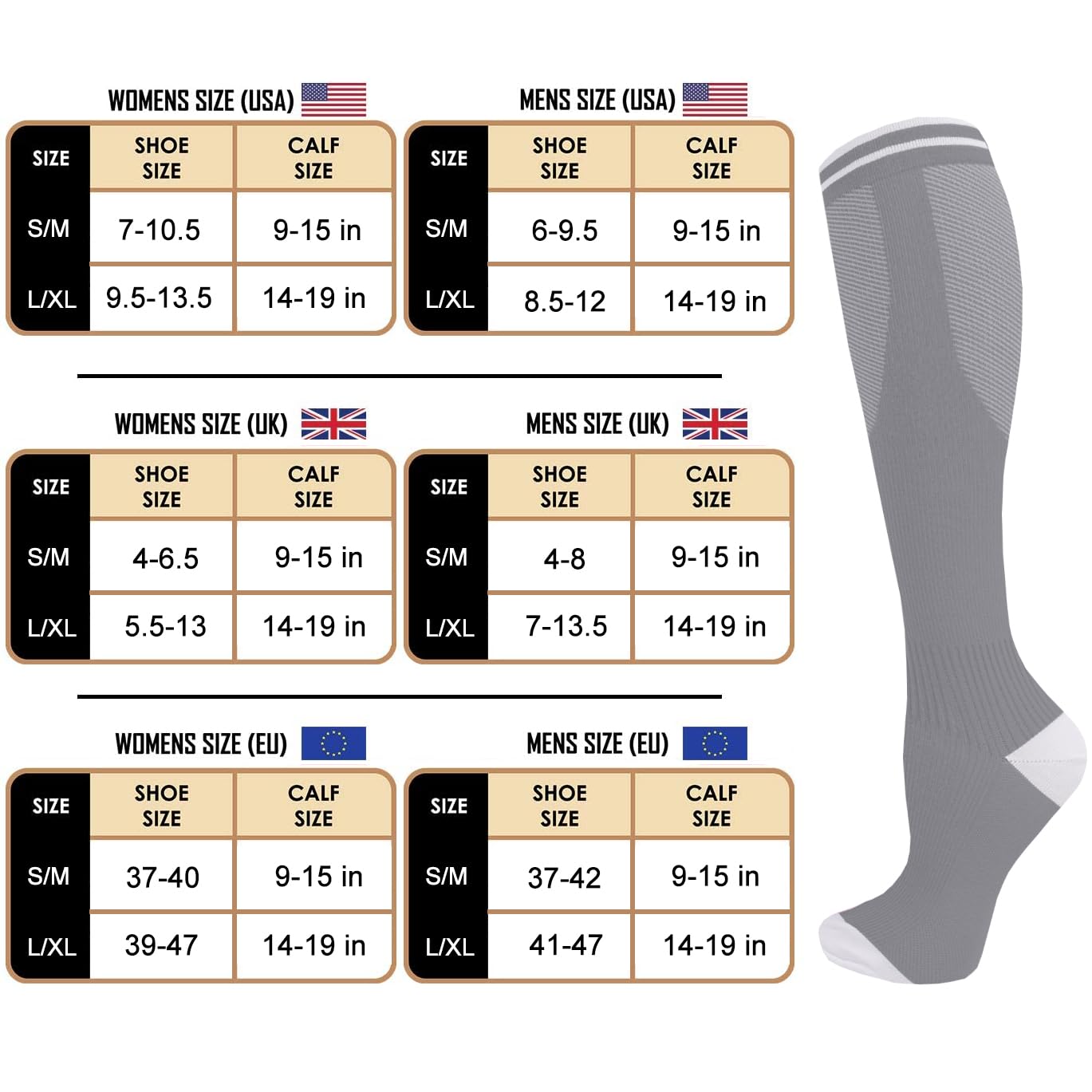 ACTINPUT Kompressionsstrümpfe Damen und Herren 4 Paar, Bunte Stützstrümpfe Kompressionssocken Atmungsaktiv kniestrümpfe trombosestruempfe reitsocken laufsocken（4123 - Schwarz，L-XL）
