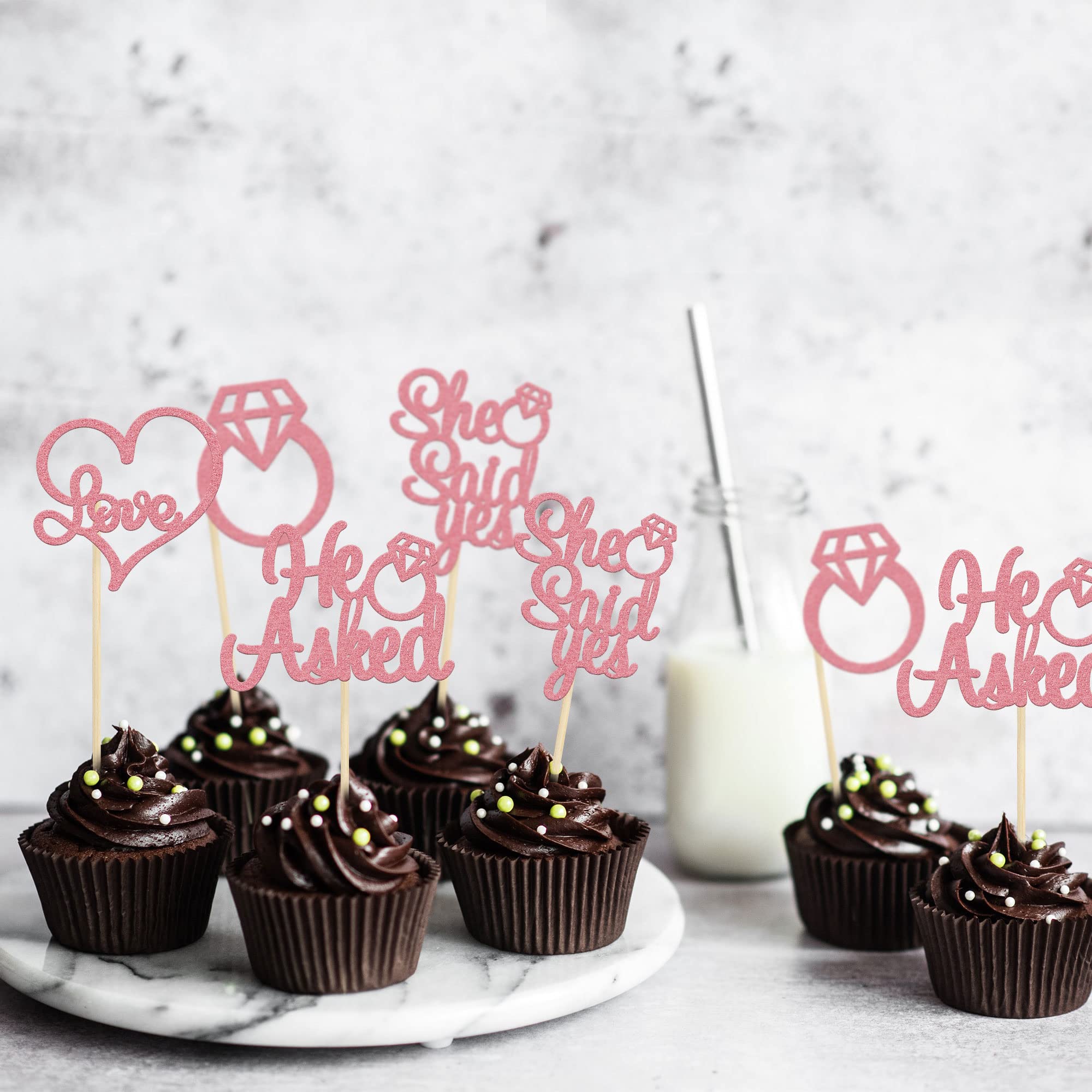 Gyufise 24 Topper Per Cupcake Con Glitter Rossi Per Fidanzamento