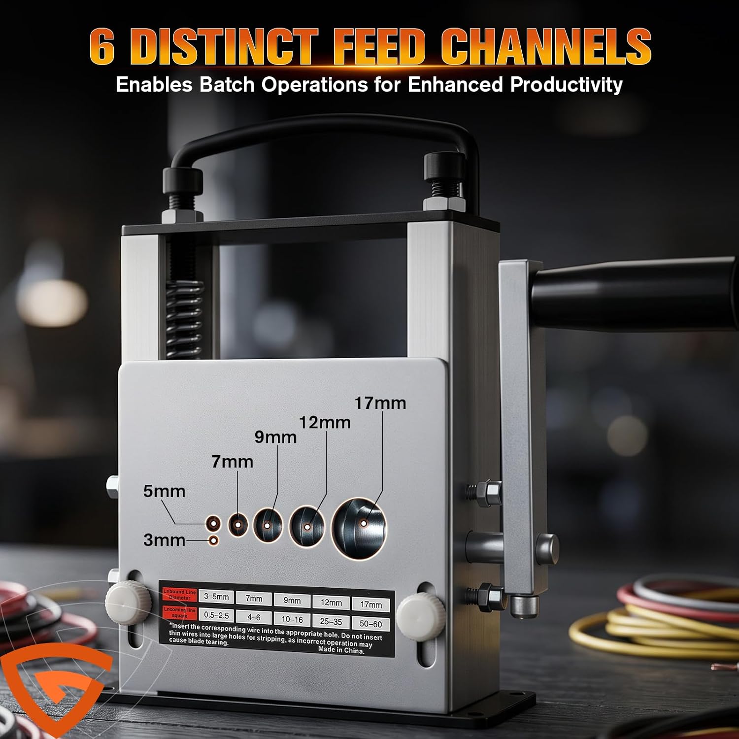 Manual Wire Stripping Machine, Drill Powered Wire Stripper Machine with 6 Channels & 5 Blades, Portable Cable Stripper Tool with Hand Crank for 0.1" to 0.67" Scrap Copper Cables Recycling
