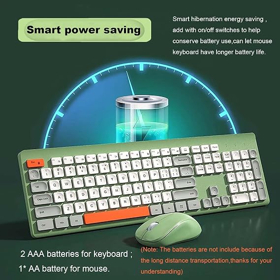 Wireless Keyboard Mouse Set,2.4G USB Portable Chocolate Silent Keyboard with Cute Colorful Round Keycap,104-Key Full-Size Home Office Keyboard Mice Combo for Computer Laptop PC Gamer (Green Mix)