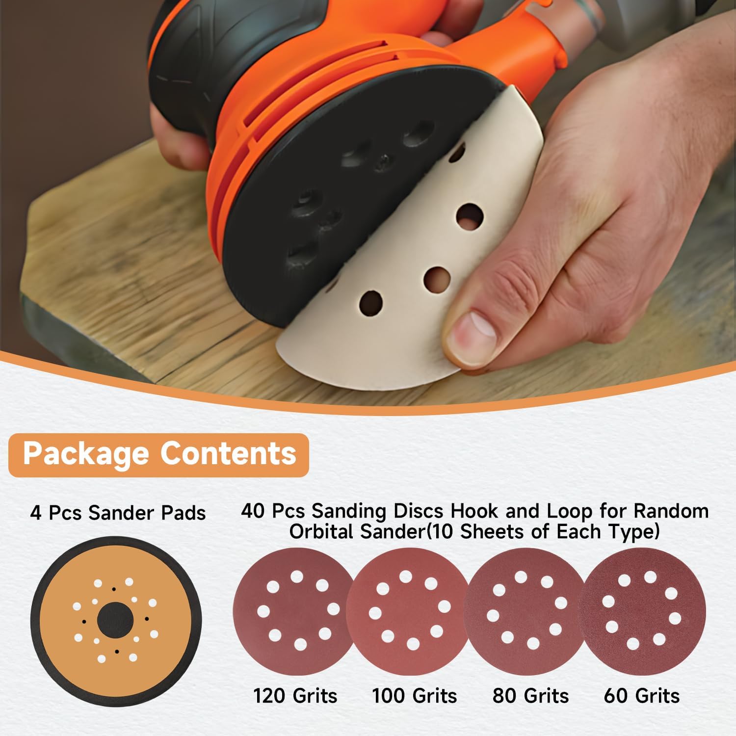 4 Pcs Sander Pads and 40 Pcs Sanding Discs Hook and Loop for Random Orbital Sander Compatible with Black & Decker BDERO600 BDERO100 RO100B RO100K TS720 Replace#: N601645 380278-00