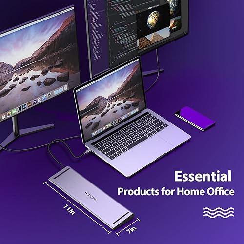 Miniatura 7 de Estación de acoplamiento USB C HOPDAY 13 en 1 USB C Hub Triple pantalla con Dual 4K-HDMI, VGA, 4 USB, PD, Gigabit Ethernet RJ45, lector de tarjetas