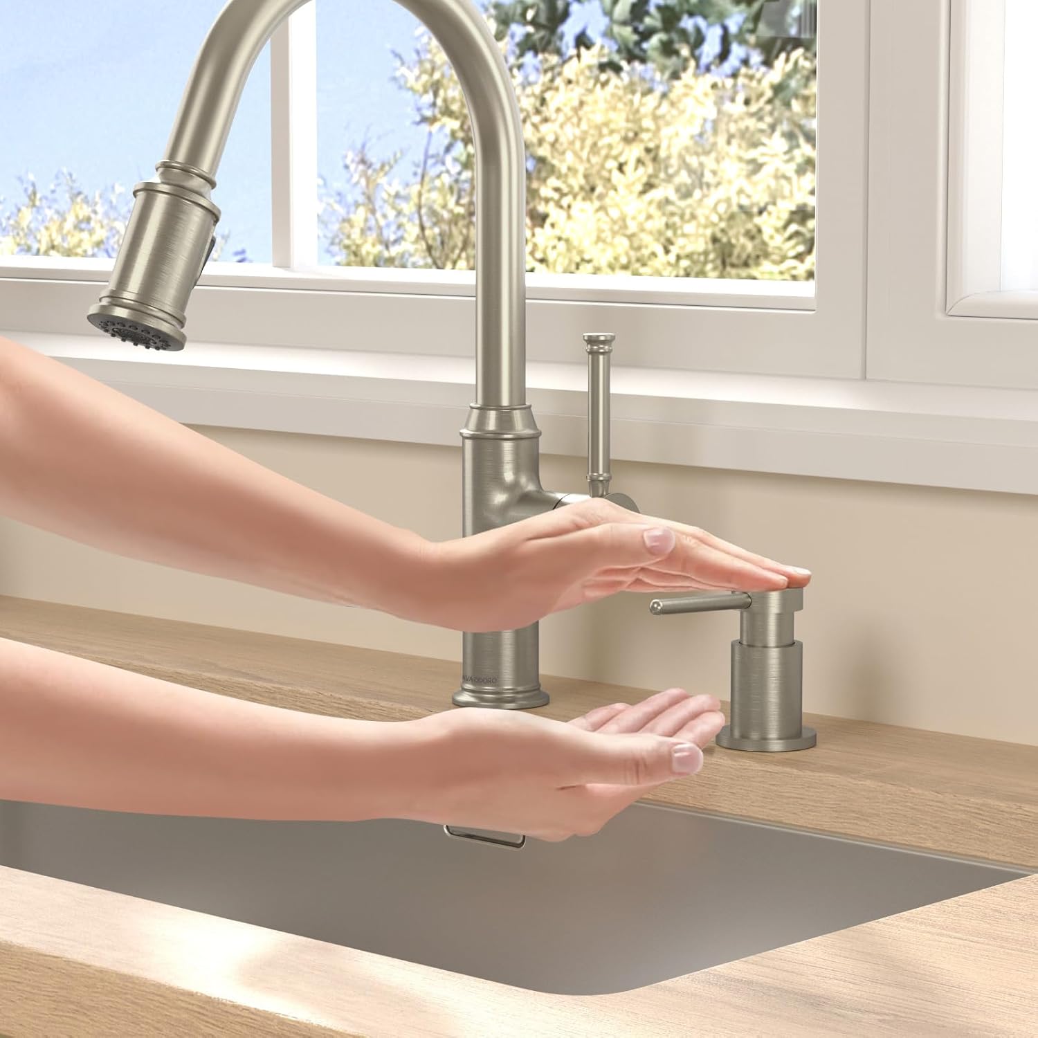 Lava Odoro Soap Dispenser for Kitchen Sink, Modern Brass Built in Countertop Pump Dispenser with 18 Oz Refillable Bottle, Kitchen Soap and Lotion Dispenser Spot-Free, Brushed Nickel, KSD-21 - Image 4