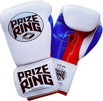 PRIZE RING "Professional 5.0" Boxing Gloves, White/Blue, Red 12oz