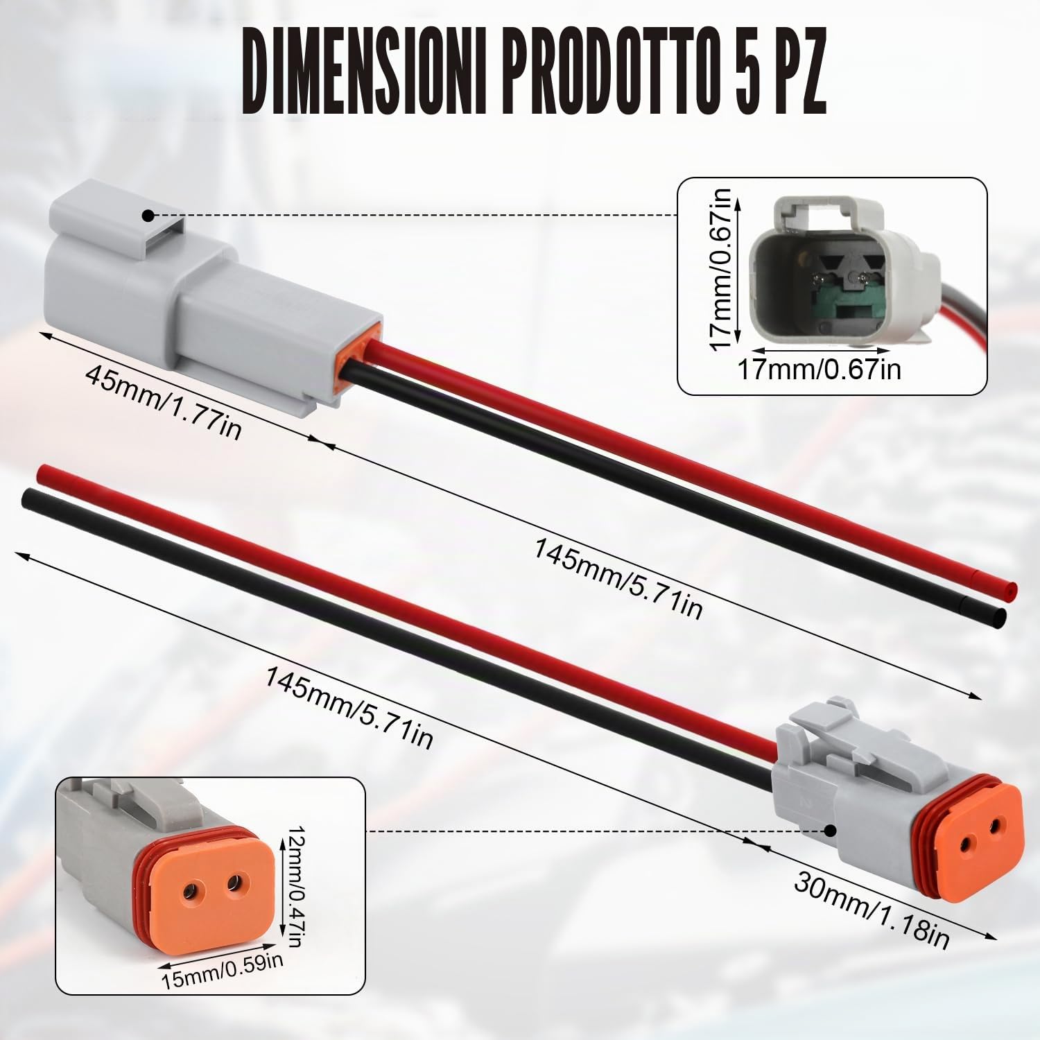 Set 5 Connettori Impermeabili A 2 Pin 20AWG Con Cavi Prolunga 20 Cm Per Auto, Moto, Barche E Strisce LED