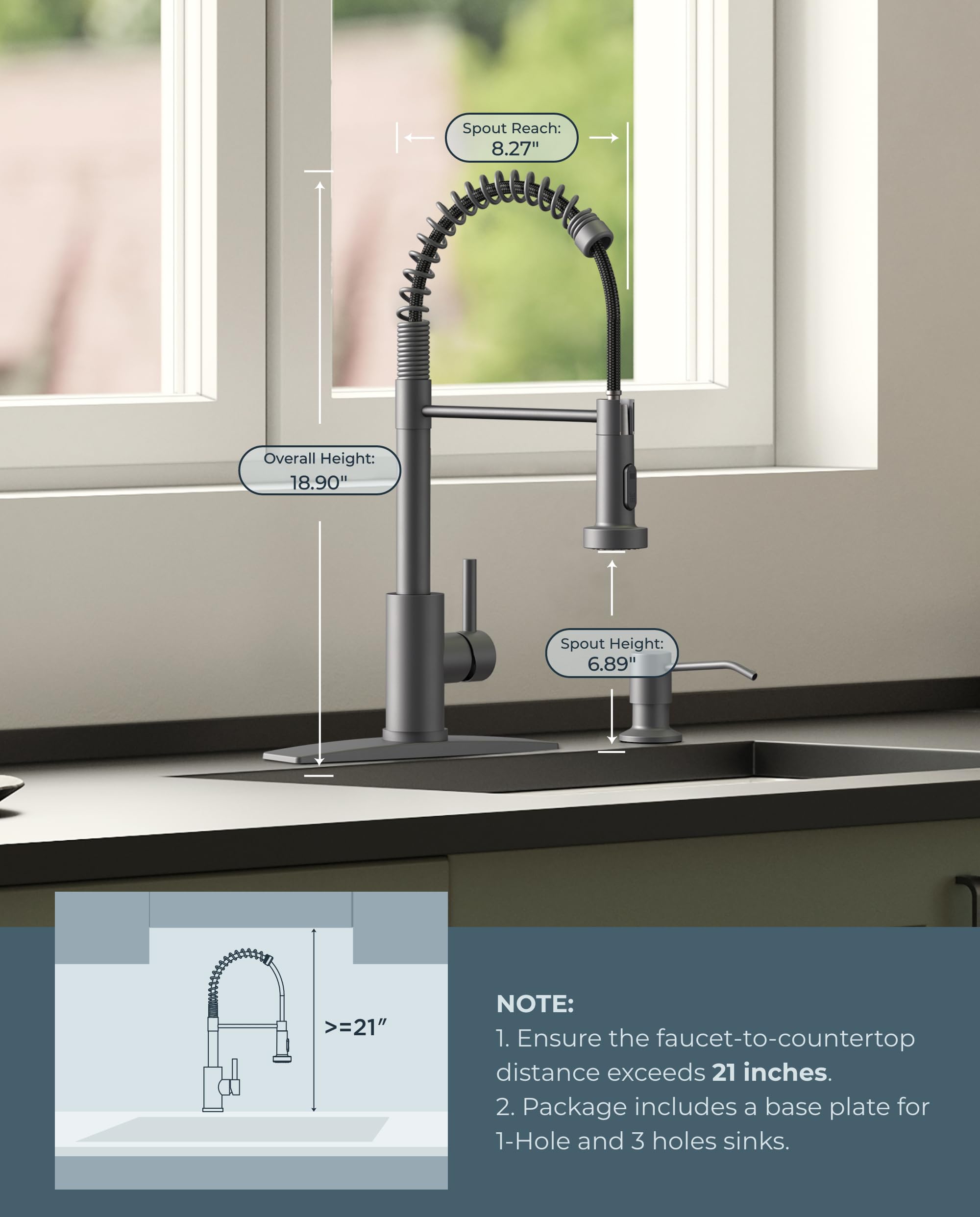 FORIOUS Kitchen Sink Faucet, Pull Down Sprayer, Classic High Arc
