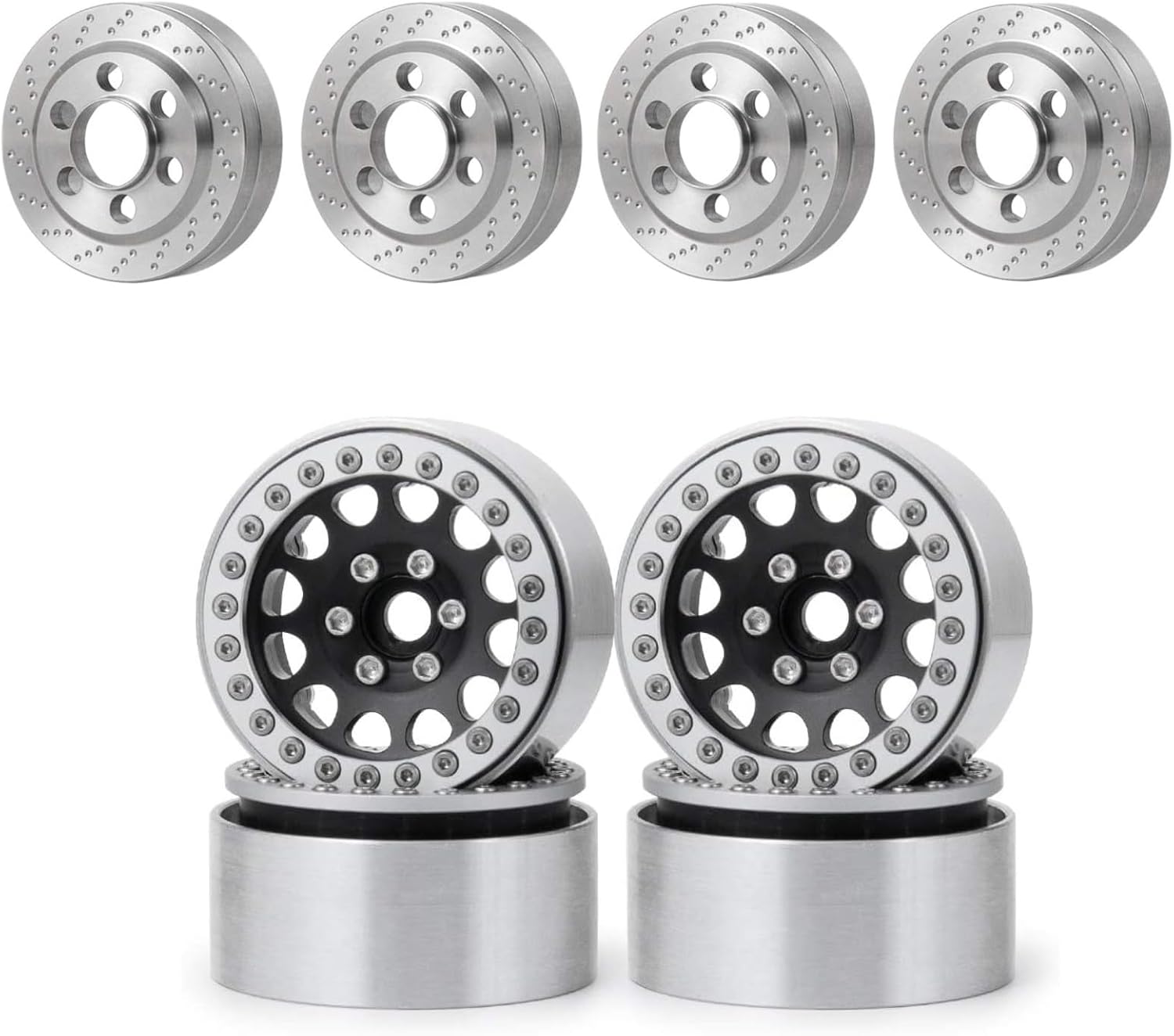 RCLIONS 4pcs Stainless Steel RC Car 1.9" Beadlock Wheel with 4PCS Weight Block for 1/10th RC Crawler Car