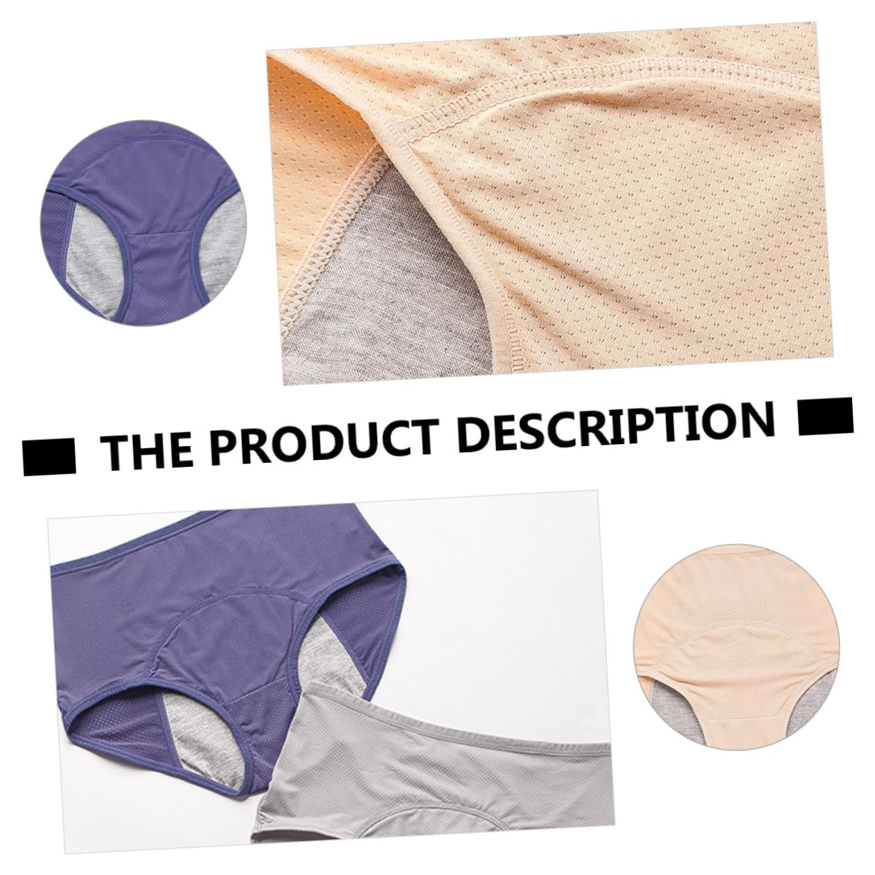 Culottes Menstruelles Femme Anti-Fuite 4 Pièces, Nylon, L-3xl