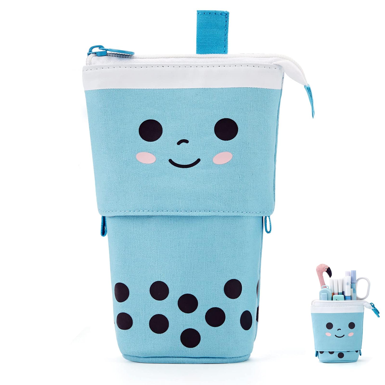 KASTWAVE Pencil Case Standing Pen Holder telescopic Pen Pouch Holder, Standing Pencil Case Organizer, Great for Cosmetics Pouch Makeup Office Bag (Blue)