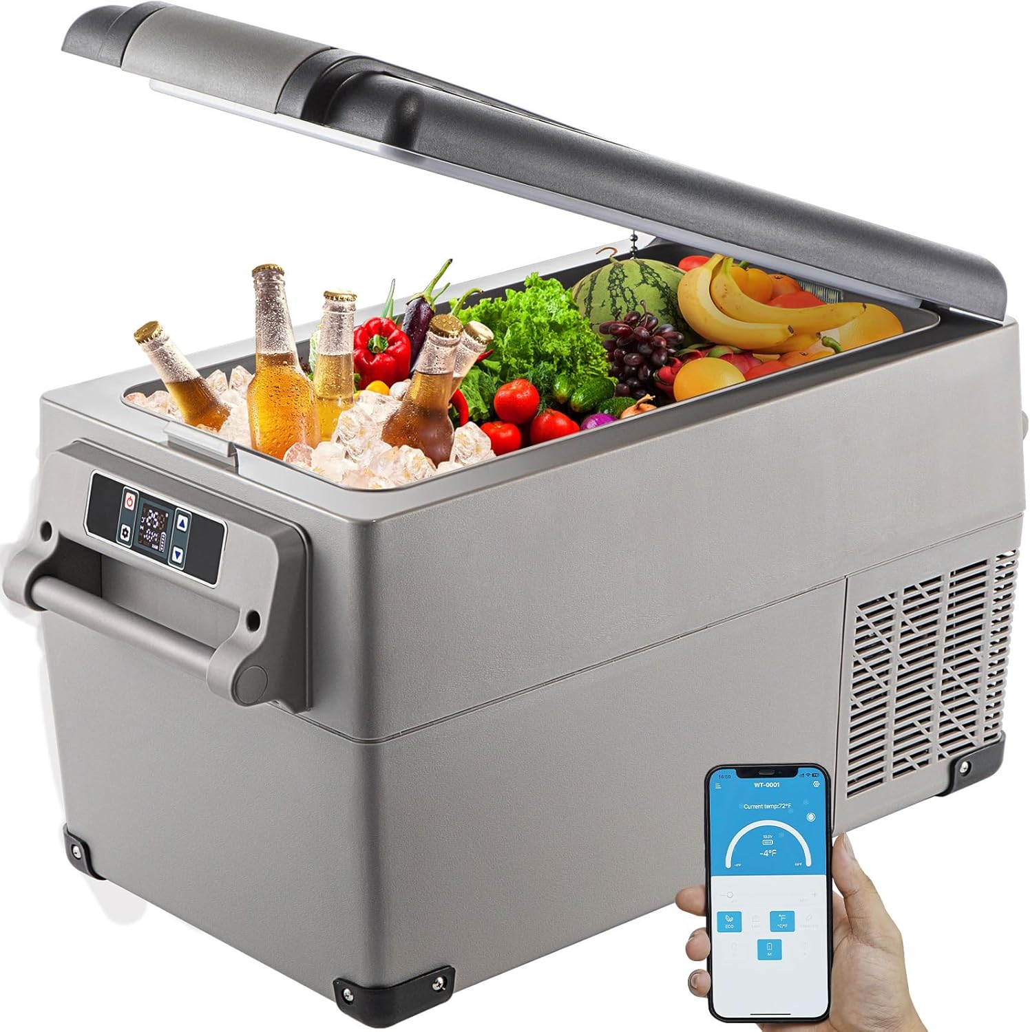 VEVOR Portable Refrigerator 37 Quart(35 Liter),Travel,Car Refrigerator Dual Zone with 12/24v DC & 110-240v AC for Camping, Fishing,12 Volt Refrigerator App Control(-4℉~68℉), Outdoor or Home Use