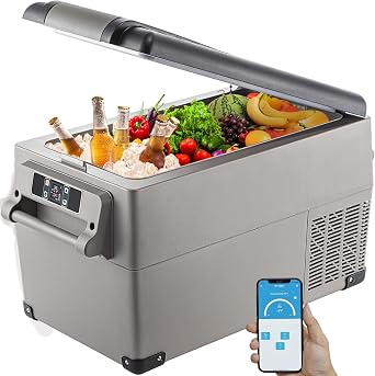 VEVOR Portable Refrigerator 37 Quart35 Liter,Travel,Car Refrigerator Dual Zone with 12/24v DC & 110-240v AC for Camping, Fishing,12 Volt Refrigerator App Control-4F68F, Outdoor or Home Use