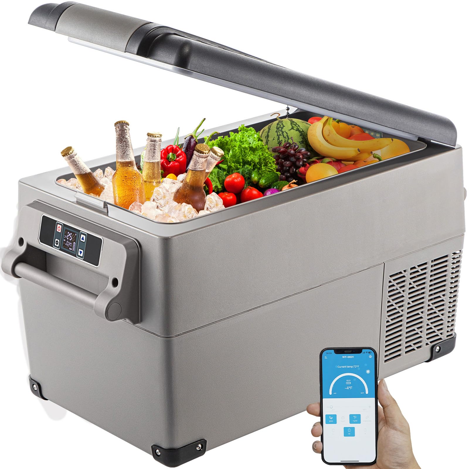 VEVOR 35 L Kompressor Kühlbox Edelstahl, Autokühlschrank 12/24 V DC & 220 V AC, Mini Kühlschrank Tragbar −20 °C bis 20 °C, Isolierbox Ideal für Auto Lkw Wohnmobil Camping Urlaub