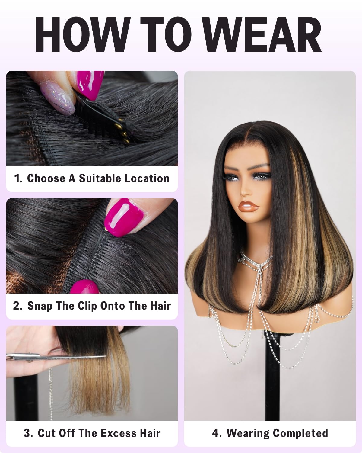 MEGALOOK Salon-Quality Human Hair Wig 6x5 Pre Cut HD Lace Front Wig Straight Glueless Wigs Human Hair for Black Women Pre Plucked Bleached Knots Wigs with 4 Pcs 1B/27 Clip in Hair Extensions 18 Inch - Image 3