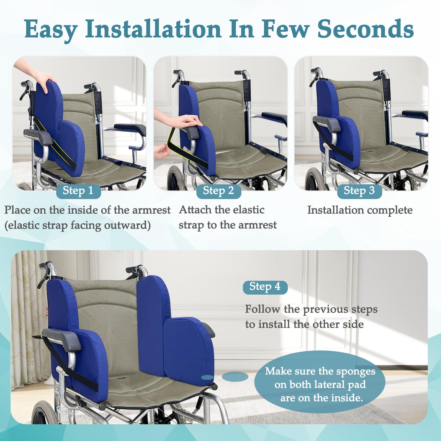 Soporte lateral para cojines laterales de silla de ruedas para personas mayores Almohadillas cuña para soporte de silla Accesorio en forma de L acolchado para protectores laterales derechos de silla