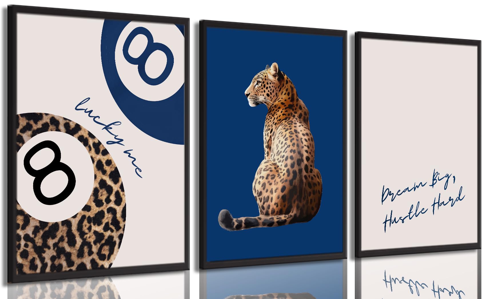 Navy Blue 3 Pcs Leopard Print Wall Art Cheetah animal prints 8