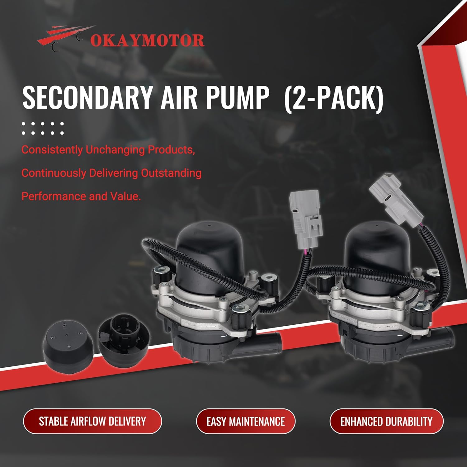 OKAY MOTOR Secondary Air Pump (2-pack) for 2007 2008-2013 Toyota Tundra Land Cruiser Sequoia 2008-2013 Lexus LX570 4.6L 4.7L 5.7L 17610-0S010 10200231AA 33-2504M