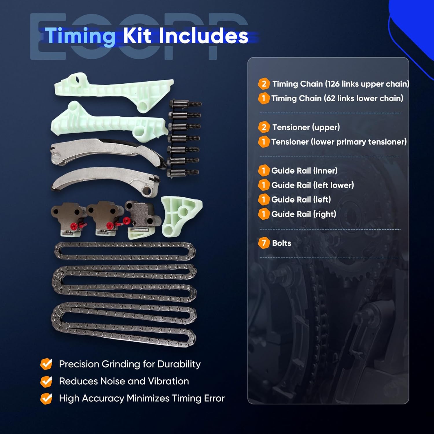 ECCPP Engine Timing Chain Kit Fits for Cadillac DTS, for Buick,for Oldsmobile,for Pontiac 4.0L 4.6L, w/Timing Chains Tensioner Guide Rail
