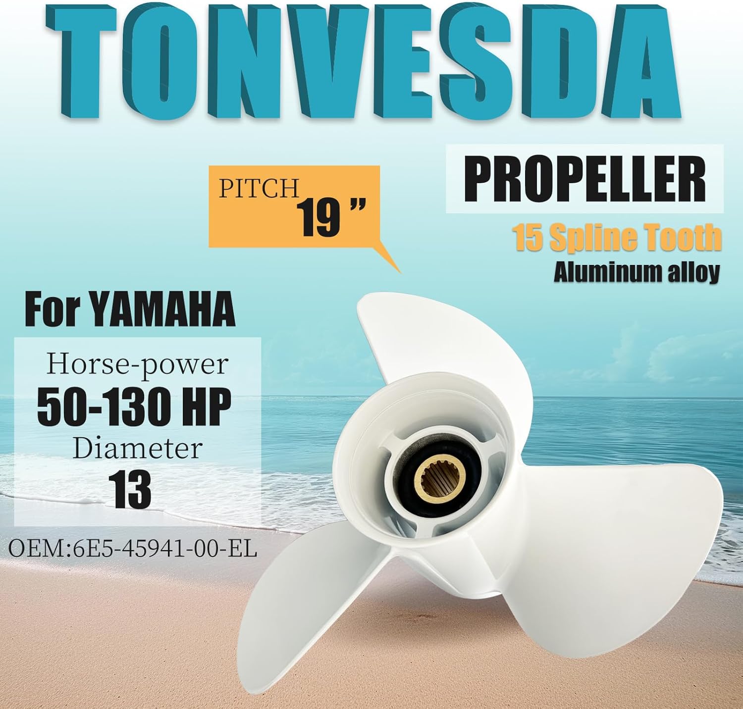 Outboard Propeller Boat Propeller for Yamaha 13x19 13 1/4x17 13 5/8x13 13 1/2x15,50HP60HP70HP75HP 80HP85HP90HP100HP115HP130HP Propeller for Yamaha Engines 15 Spline Tooth,RH
