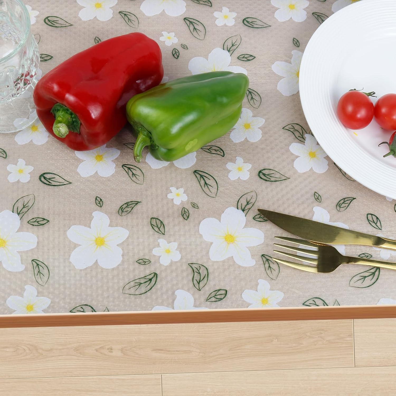 Drawer and Shelf Liner for Kitchen Cabinet,Non-Adhesive EVA Waterproof Drawer Liner for Dresser & Bathroom Vanities with Cutting Tool(12 in X 30 Ft White Cherry Blossom)