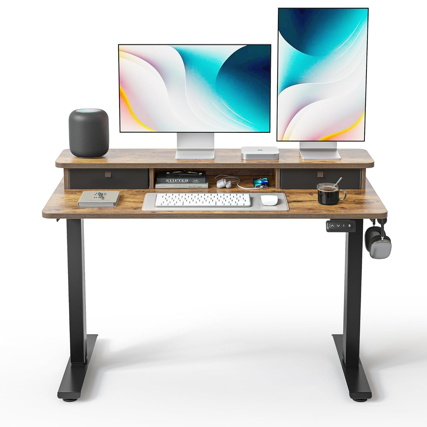 FEZIBO 48 x 24 Inch Height Adjustable Electric Standing Desk with Double Drawers Stand up Desk Home Office