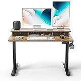 FEZIBO 48 x 24 Inch Height Adjustable Electric Standing Desk with Double Drawers, Stand up Desk, Home Office Computer Workstation with 4 Height-Adjustable Feets & 2 Hooks, Rustic Brown 48 inch Vintage Brown