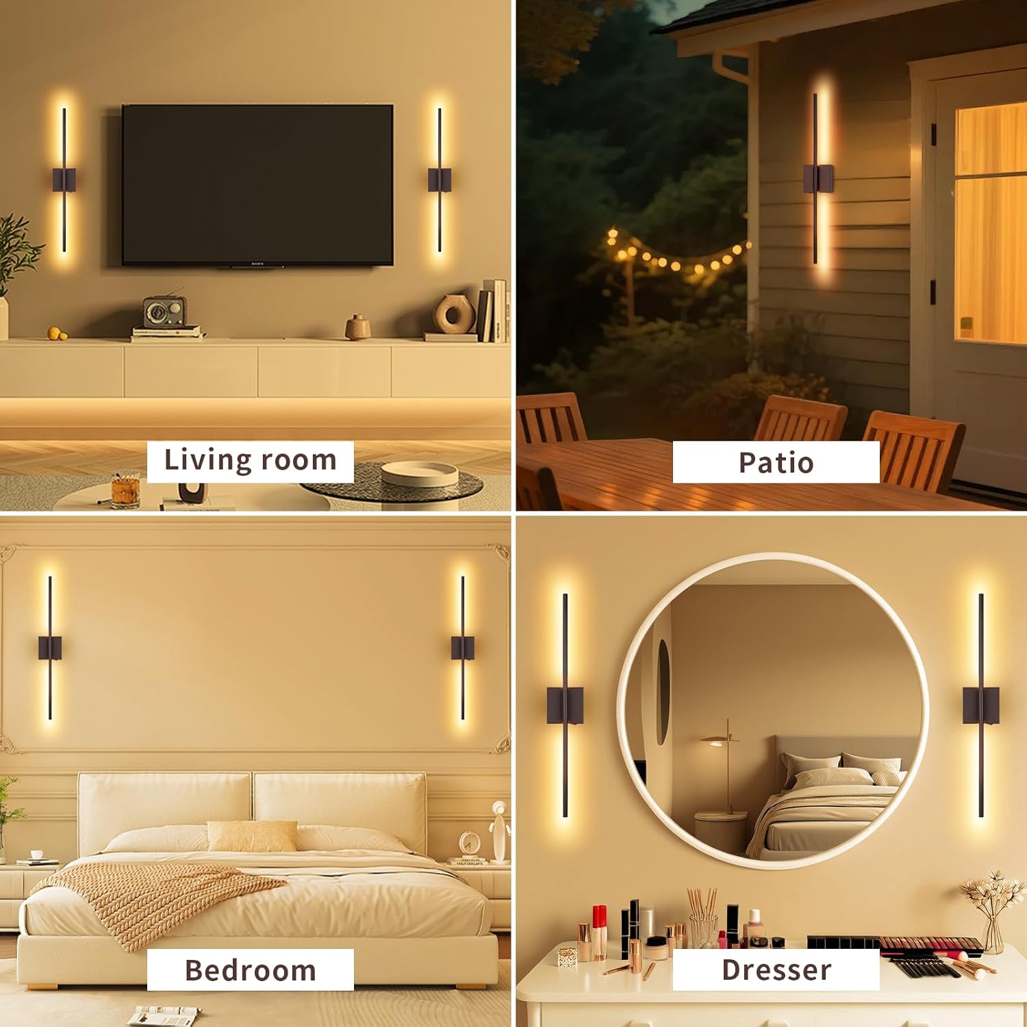 Battery Operated Wall Sconce Set of Two with Remote Control, Rechargeable & Dimmable Wireless, Easy Install Peel and Stick, Timer Function, Linear Wall Lights for Living Room, Bedroom, 28.3 inch (Orb)