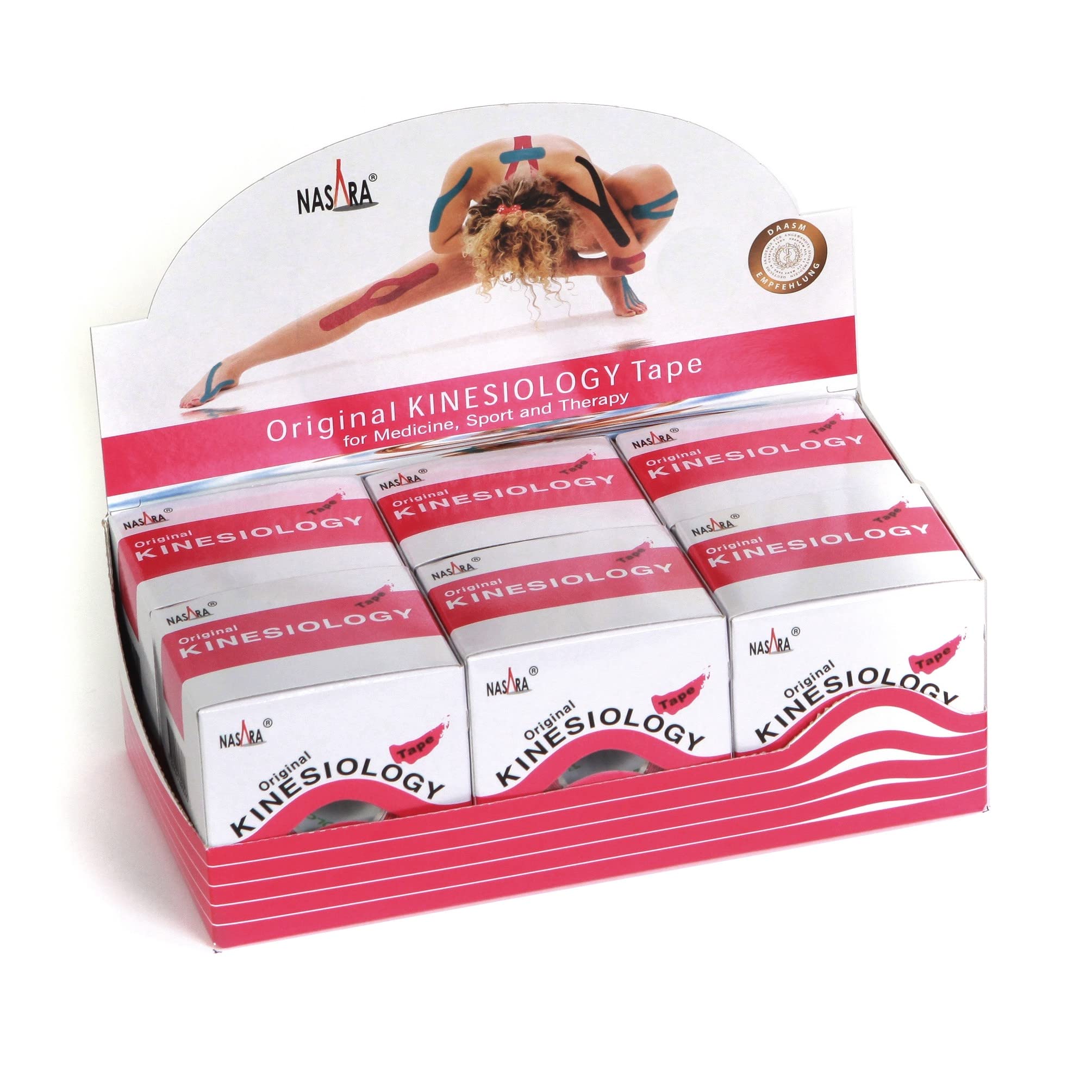 Nasara Original Kinesiology Physio Sport Tape: confezione da 6 nastri per lo sport e la medicina, rotolo da 5cm x 5m, rosa