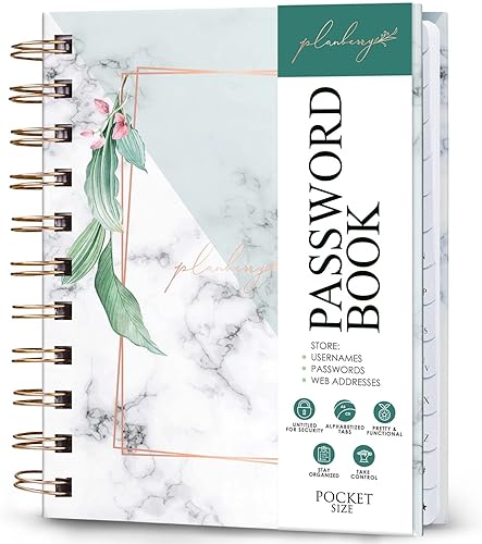 PLANBERRY Libro de contraseñas premium - Pequeño organizador de direcciones de Internet con pestañas A-Z - Guardián de contraseñas de sitio web de