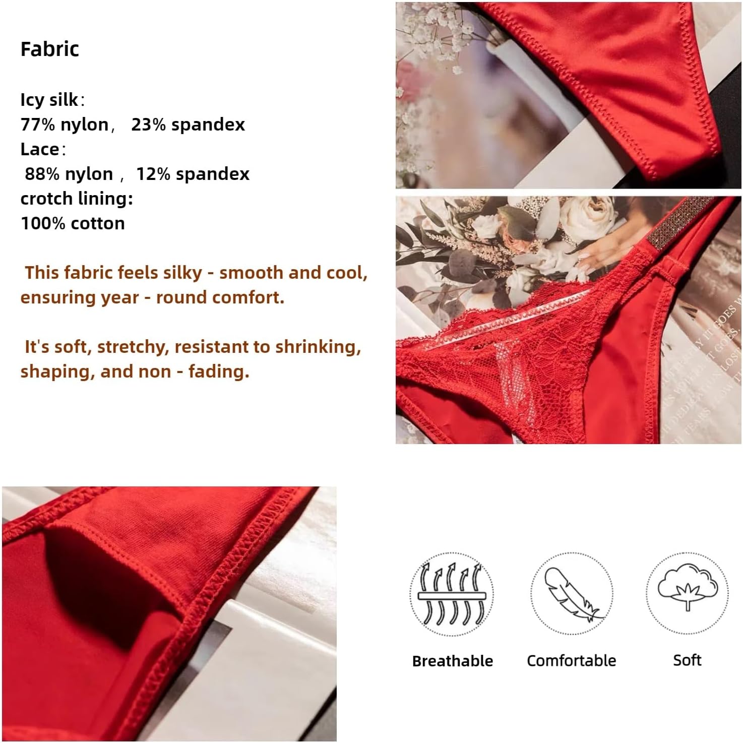 Lace Thongs for Women with Rhinestone Strap,Sexy Underwear,Seamless G-string,Breathable Panties - Image 3