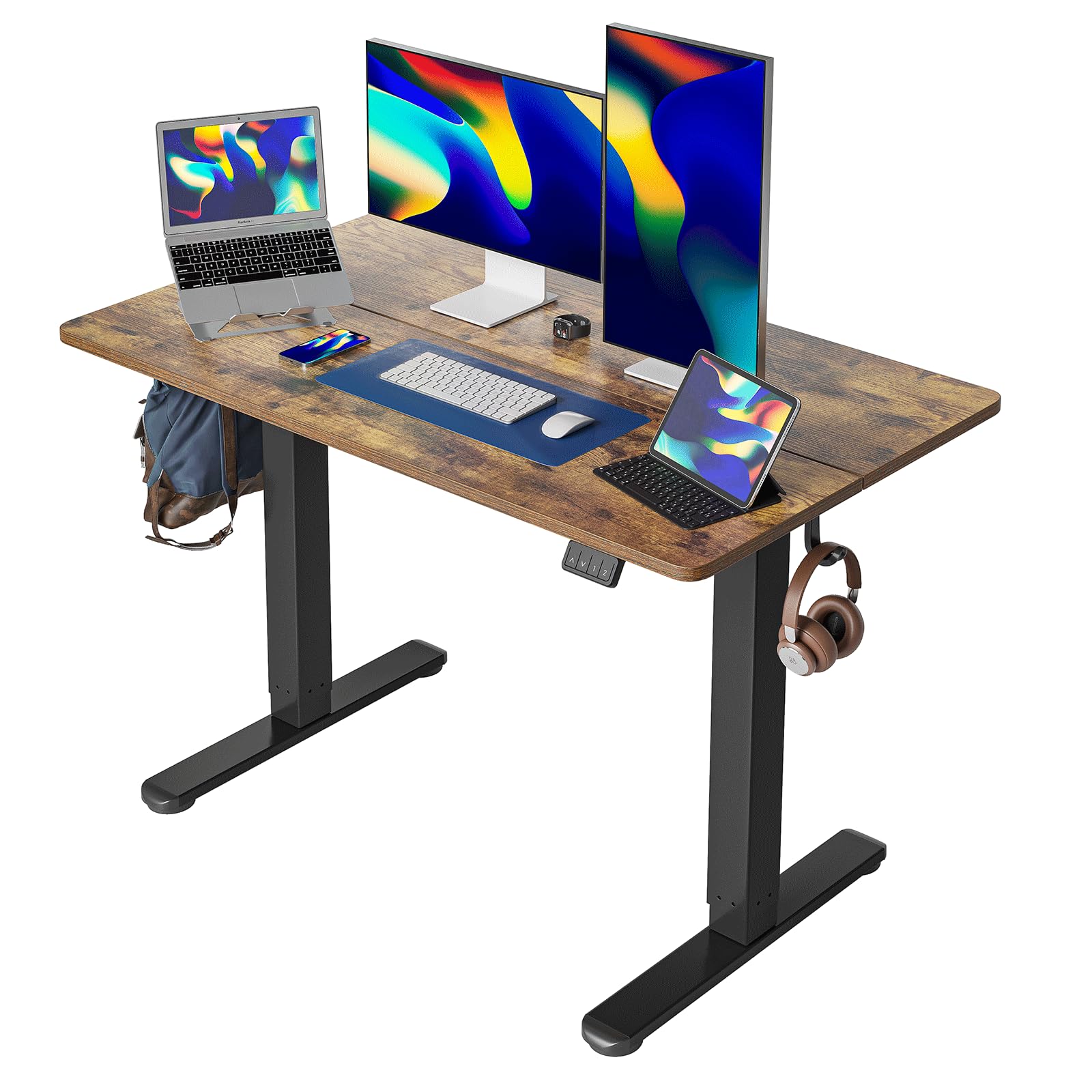 CubikerStanding Desk, Stand up Height Adjustable Home Office Electric Desk, 48 x 24 Inch Sit Stand Desk with Splice Board, Rustic Brown