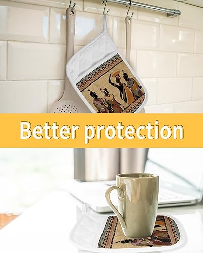 Miniatura 7 de Juego de 4 soportes para ollas de cocina para mujer africana, antideslizantes y aislantes de calor, juego de agarraderas de tela de toalla con