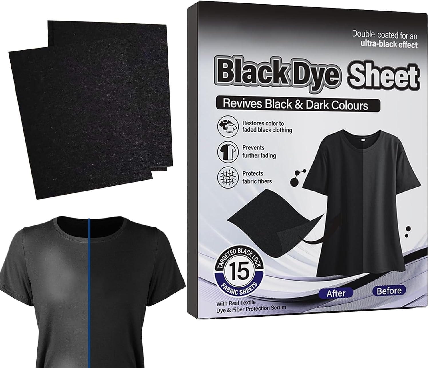 Black Clothes Dye, 15 Pieces Clothing Color Restorer, Black Dye Laundry Sheets for Fabric Care, Garment Restoration, Washing Clothes, Washer, Home Laundry, Quick Color