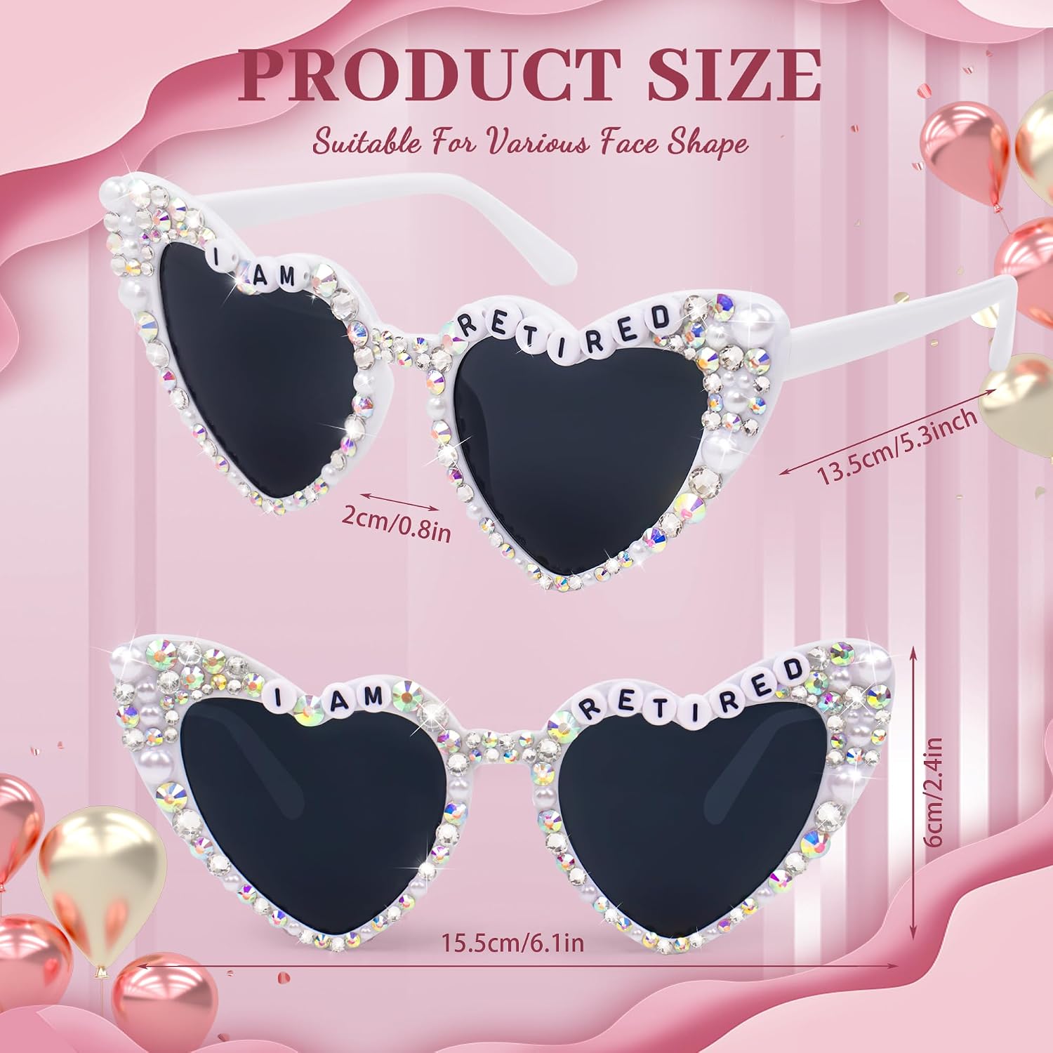 Retirement Party Decorations - Retirement Glasses for Women, White Heart Happy Retirement Eyeglasses Party Supplies, Funny Farewell Retired Party Sunglasses Photo Props Decor