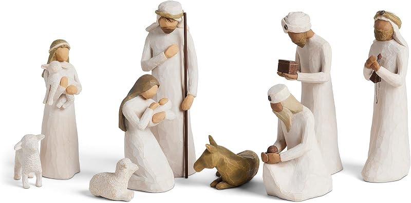 Belén de sauce más tres figuras de sabios, juego de 9 | Diseñado por la artista Susan Lordi, construye el pesebre, una tradición navideña atemporal para exhibir en la chimenea o la mesa
