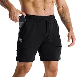 BROKIG Mens Zero Armor Gym Shorts,Cotton Running Workout Slim Fit Athletic Sweat Short for Men with Zip Pocket