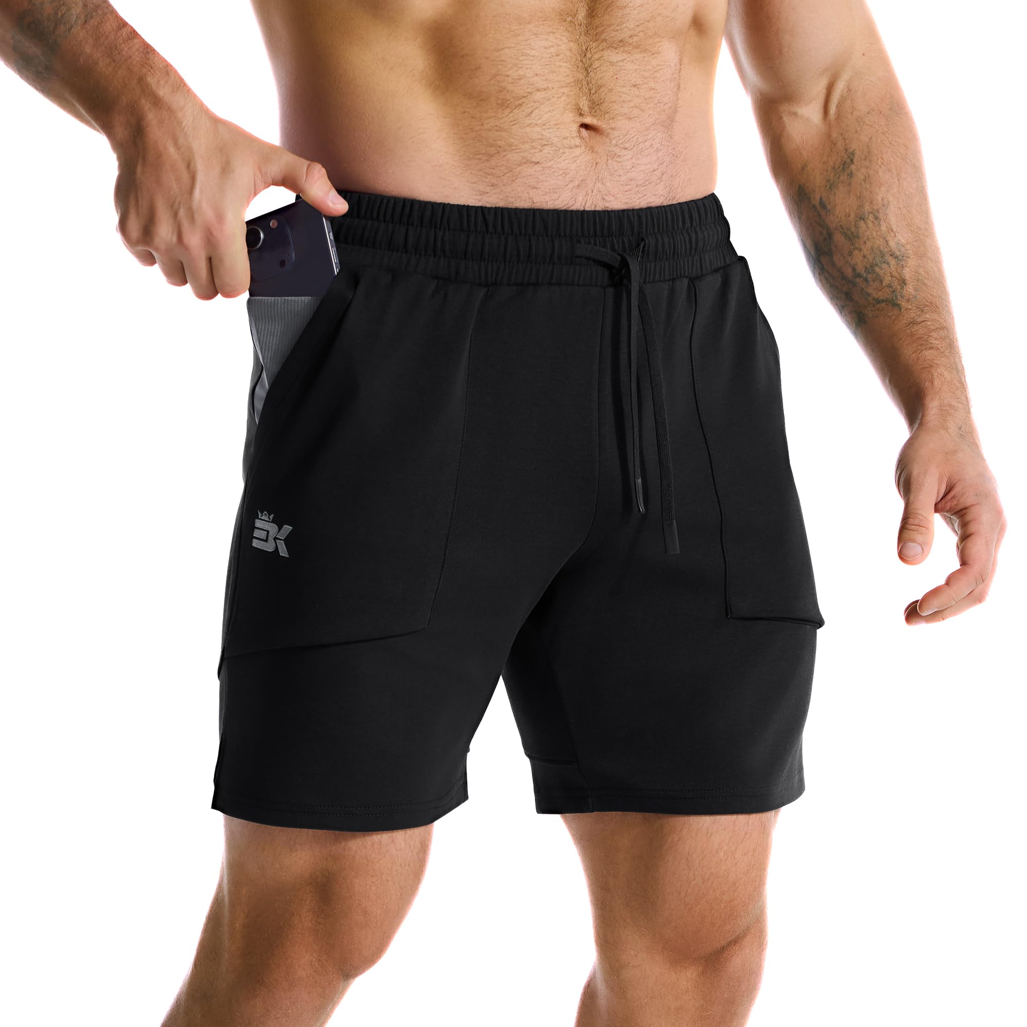 BROKIG Mens Zero Armor Gym Shorts,Cotton Running Workout Slim Fit Athletic Sweat Short for Men with Zip Pocket - 2