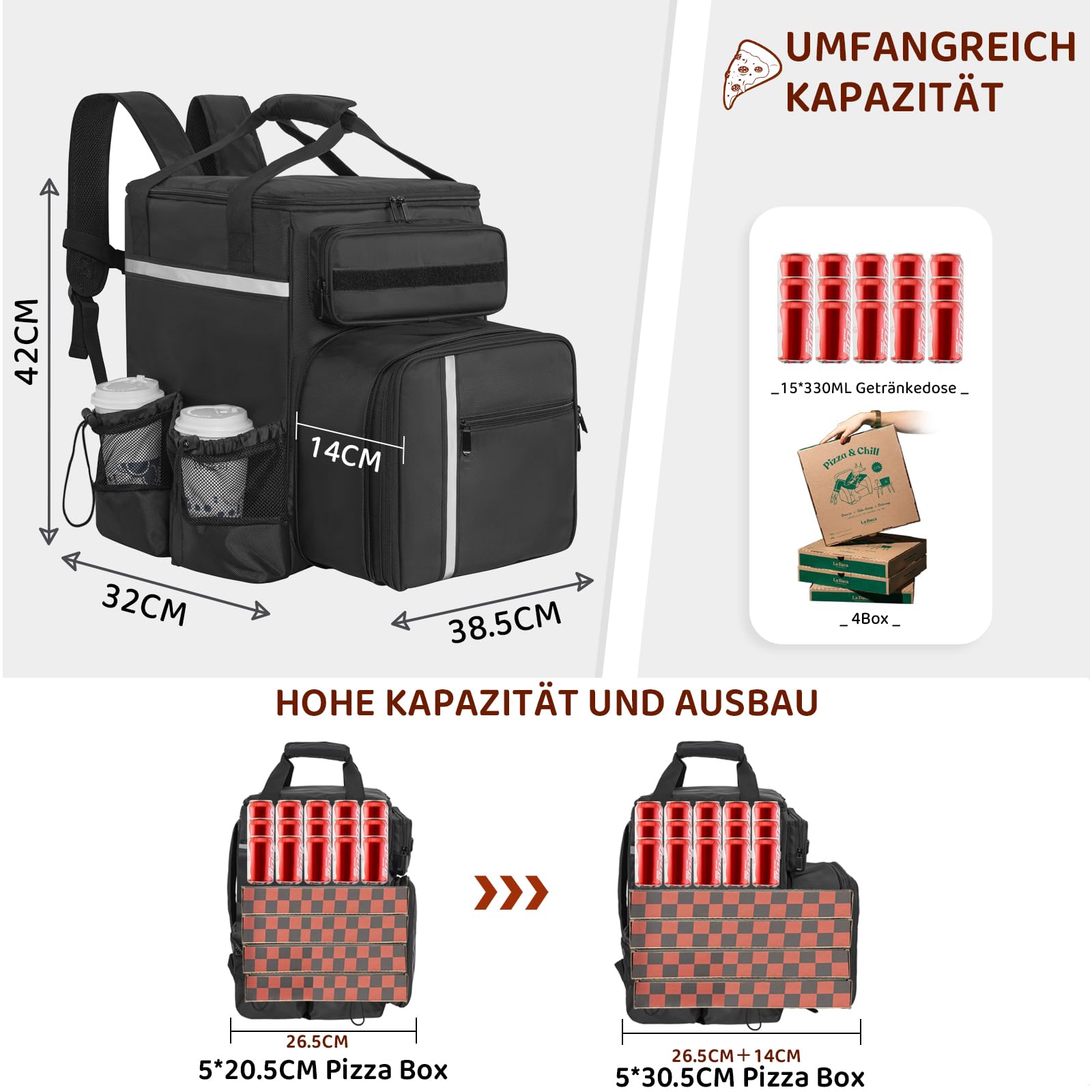 OUUTMEE Liefertasche für den gewerblichen Gebrauch, Thermo-Pizzatasche