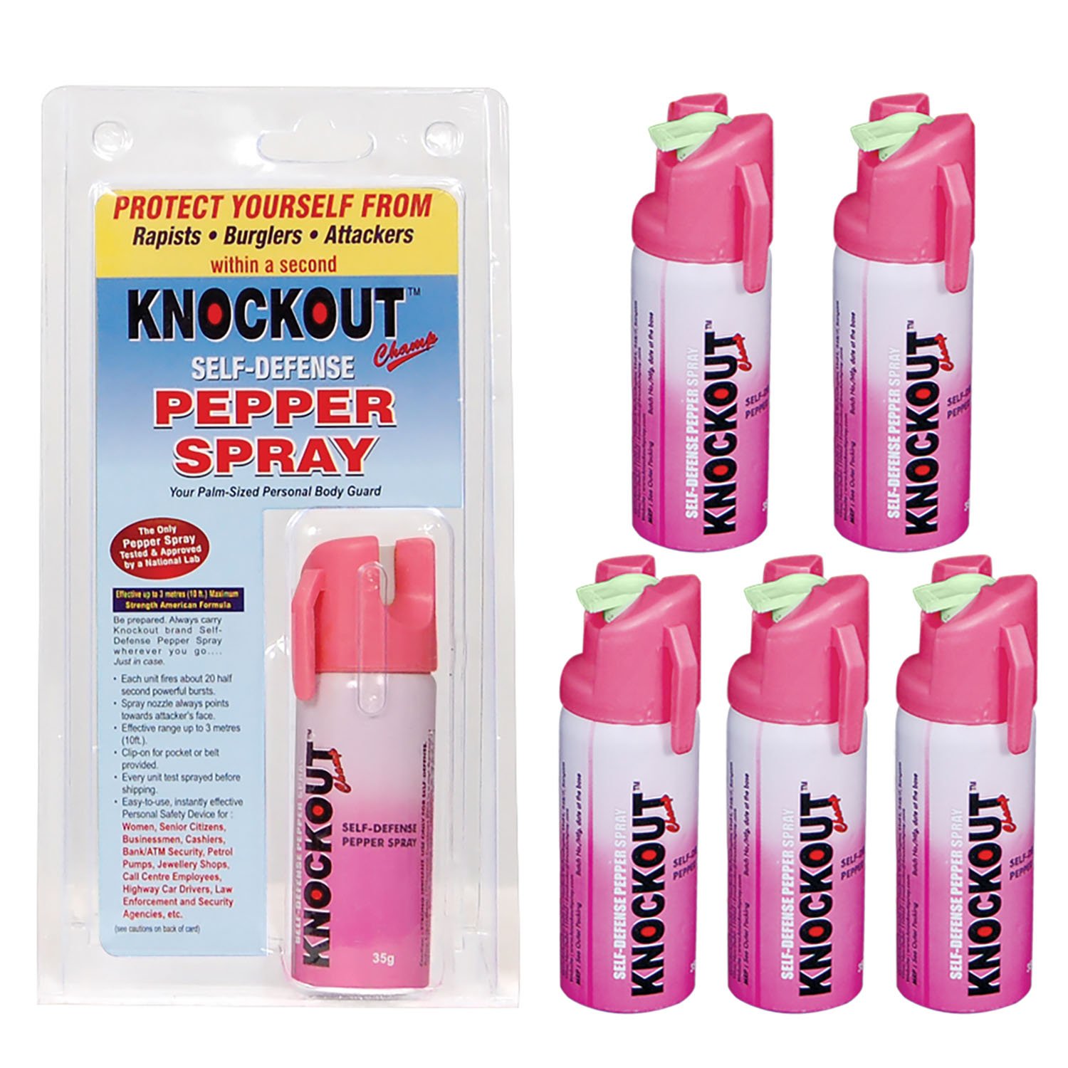 Knockout Pepper Spray for Self Defence with Twist Lock Glow-in-Dark Trigger for Women Safety-Small Pocket Size Powerful(Pack of 5)-image-10