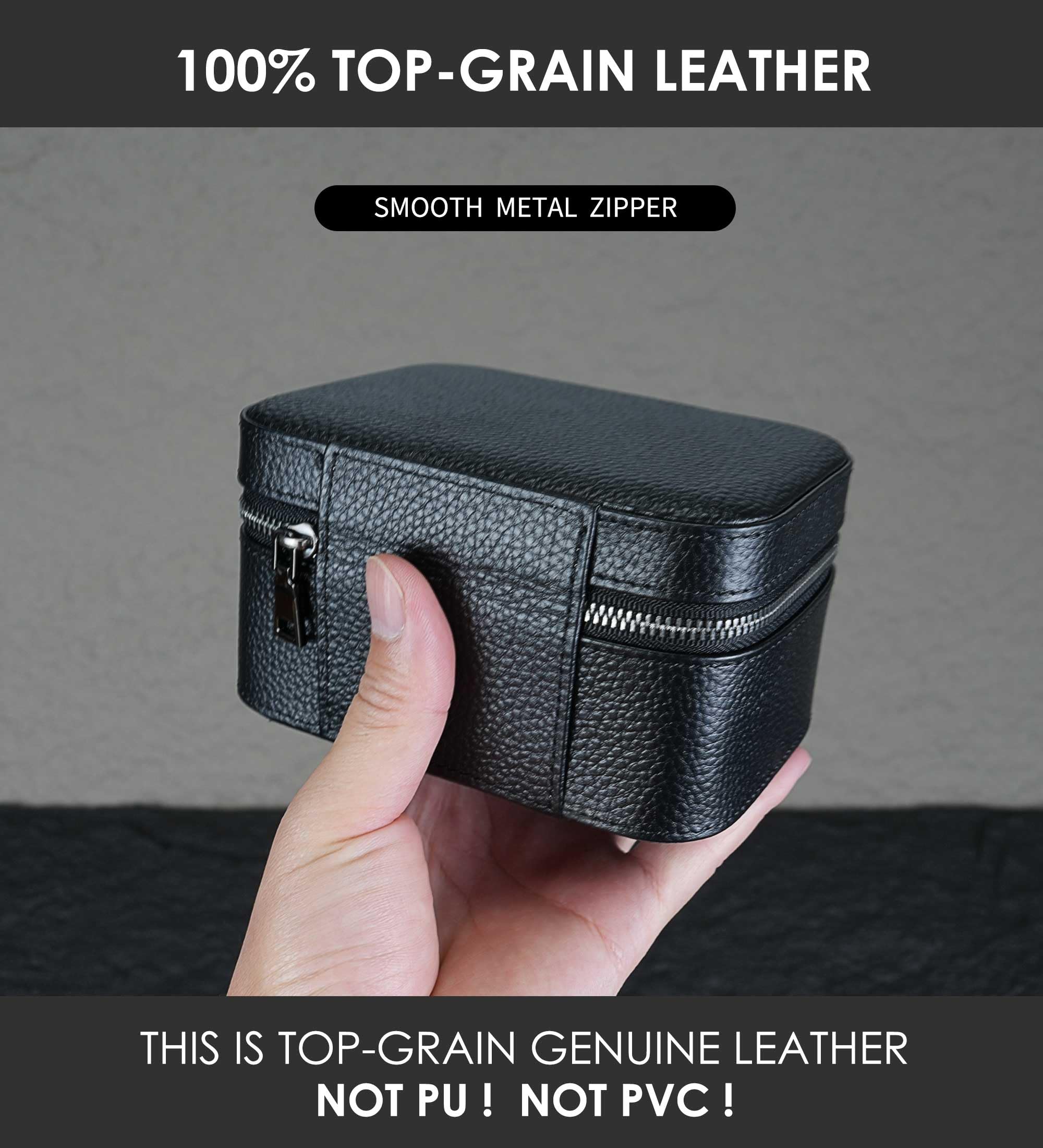 Caja de viaje para 2 relojes, cuero de grano superior, para hombres y mujeres, caja de embalaje, organizador de almacenamiento con gamuza negra para protección, cremallera, se adapta a todos los