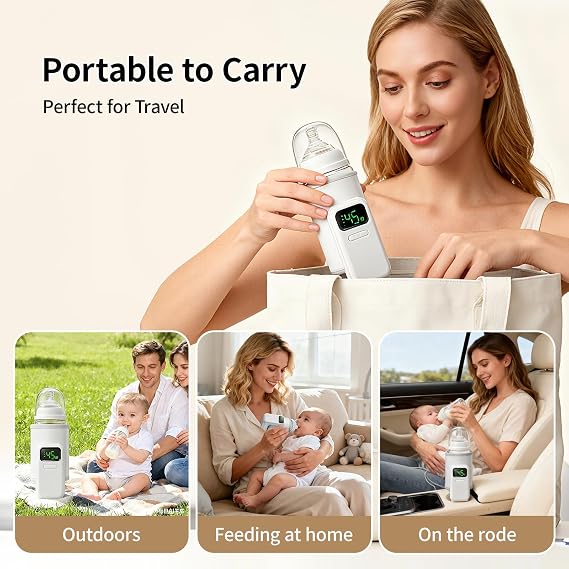 Portable Bottle Warmer,6 Temperature Settings,5000 mAh Battery | Rechargeable Bottle Warmer for Travel,Even Heating,Digital Display,Fits Most Bottles Ideal for Going Out & Home On The Go