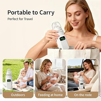 Portable Bottle Warmer,6 Temperature Settings,5000 mAh Battery | Rechargeable Bottle Warmer for Travel,Even Heating,Digital Display,Fits Most Bottles Ideal for Going Out & Home On The Go