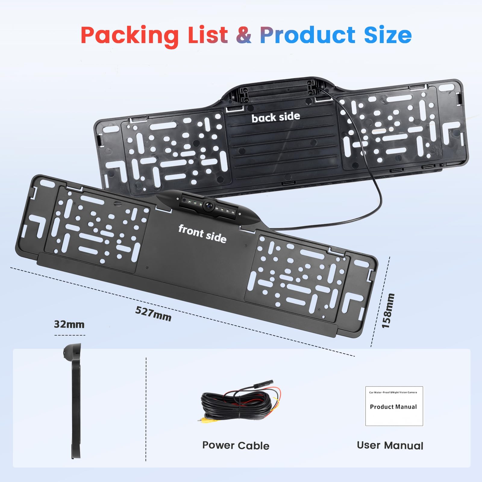 Kennzeichenrahmen EU Rückfahrkamera 7LED Wasserdicht Nachtsicht Weitwinkel Full HD 1080P Einstellbarer Winkel