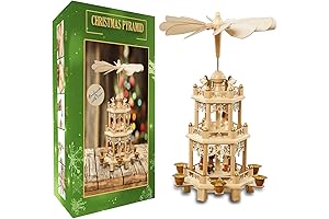 German Christmas Pyramids 18 Inches Nativity Scene - Holiday Nativity Carousel with 6 Candle Holders
