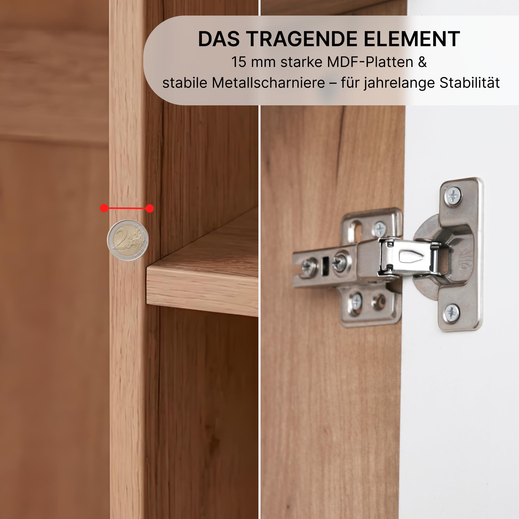 Kleiderschrank 3-türig Weiß & Eiche-Optik Drehtürenschrank | Schlafzimmerschrank Mehrzweckschrank 2 Kleiderstangen 4 Fächer 3 Schubladen 176x120x52 cm Stauraum