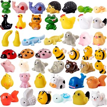 60Pcs Mini Resin Animal 60 Styles Tiny Resin Animals Miniature Little Small Animal Figures Bulk for Fairy Garden Miniature Dollhouse Micro Landscape Aquarium Decorations DIY Crafts