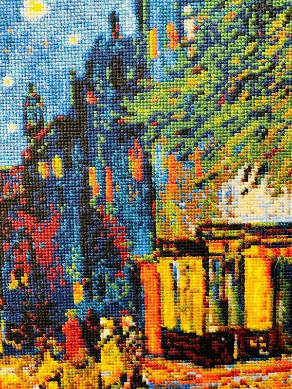 Image of RIOLIS - Cafe Terrace at Night After V. Van Gogh 2217, Cross Stitch Kits 15 inch x 19 inch, Cross Stitch Kits for Beginners & Advanced, Crossstitching Kit Adult, Embroidery Counted Stitching Kit