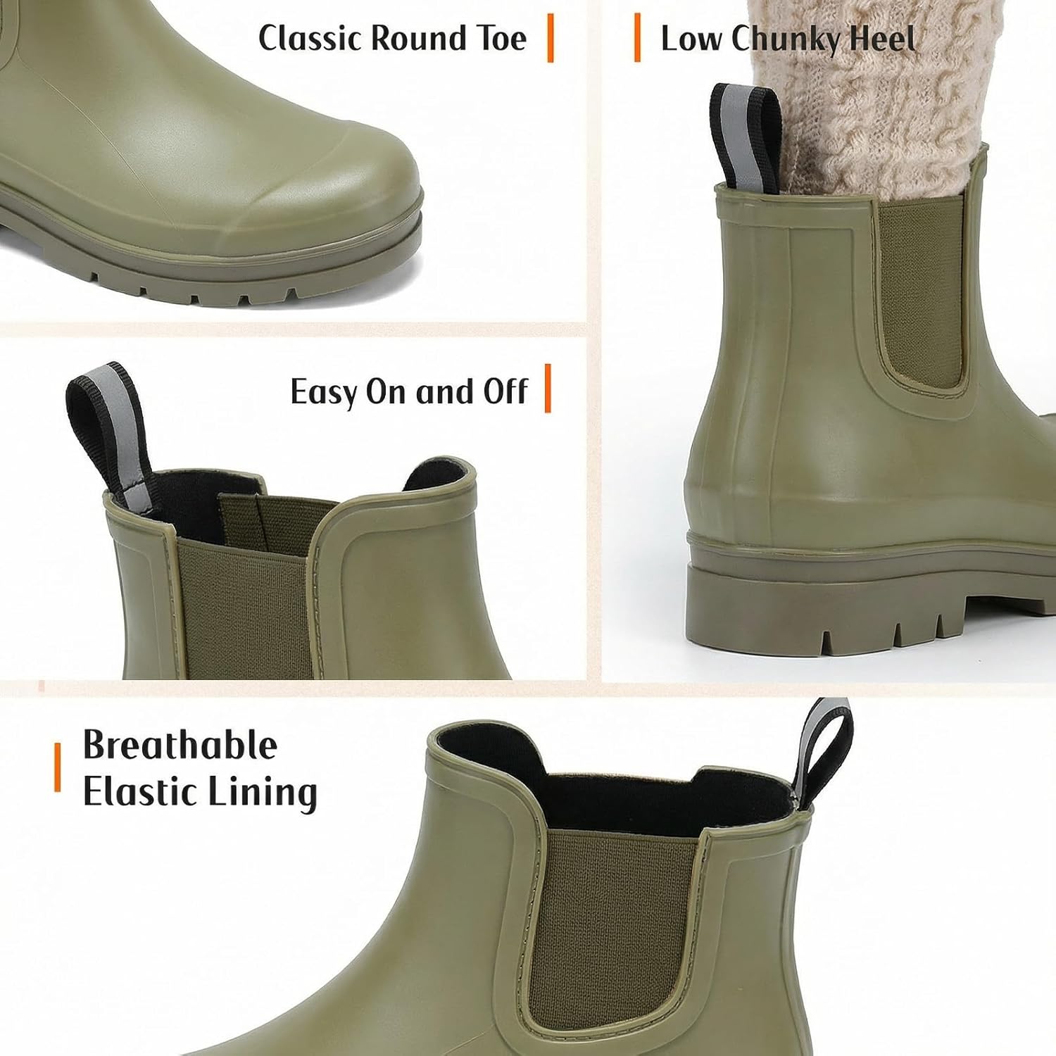 Furuian Women's Ankle Rain Boots Waterproof Chelsea Rain Boots Rubber Boots Women Short Garden Boots Anti Slip Outdoor Lightweight Work Booties - Image 4
